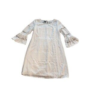 White lace Crochet Dress size 12 Cottagecore Fairy bell sleeves alfani lined